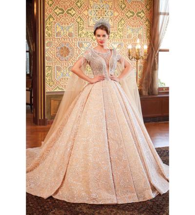 Derin V Yaka Pelerinli Prenses Gelinlik