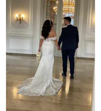 Fransız Dantel Dizaynlı Romantik Balık Gelinlik 