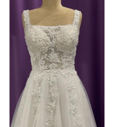 Kare Yaka Kasnak Dantel A Kesim Gelinlik