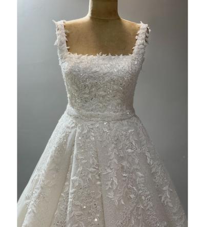 Kare Yaka Kasnak Dantel Prenses Gelinlik