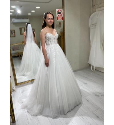 Kasnak Dantel İşlemeli A Kesim Gelinlik