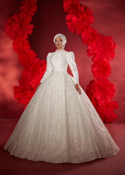 Komple İşleeli Tesettür Gelinlik Modeli  Model 018