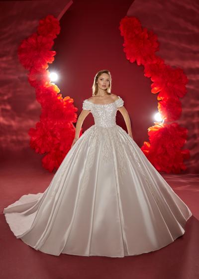 Pleli Havuz Yaka Prenses Gelinlik Modeli Model 047