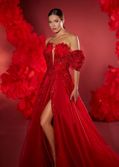 Kalp Yaka Otriş Detaylı Yırtmaçlı Abiye Nişanlık Kınalık Model Model 068