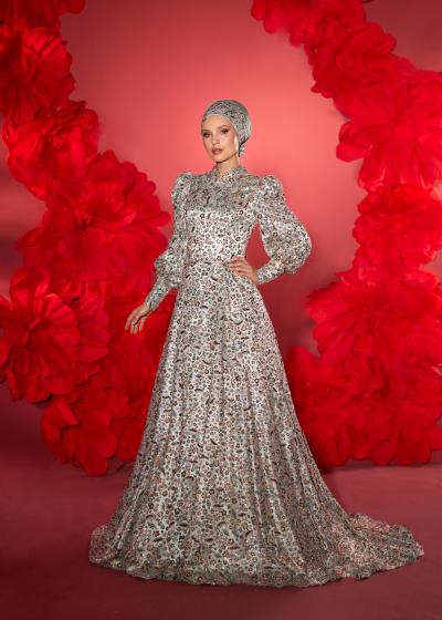 Desenli Kumaş Abiye Modeli Model 080