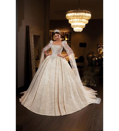 Straplez Yaka Kollu Prenses Gelinlik 