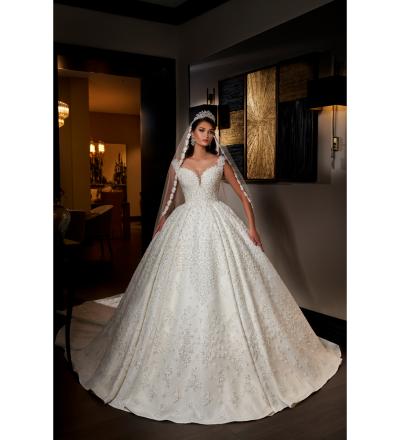 V Yaka Kasnak Dantel Prenses Gelinlik